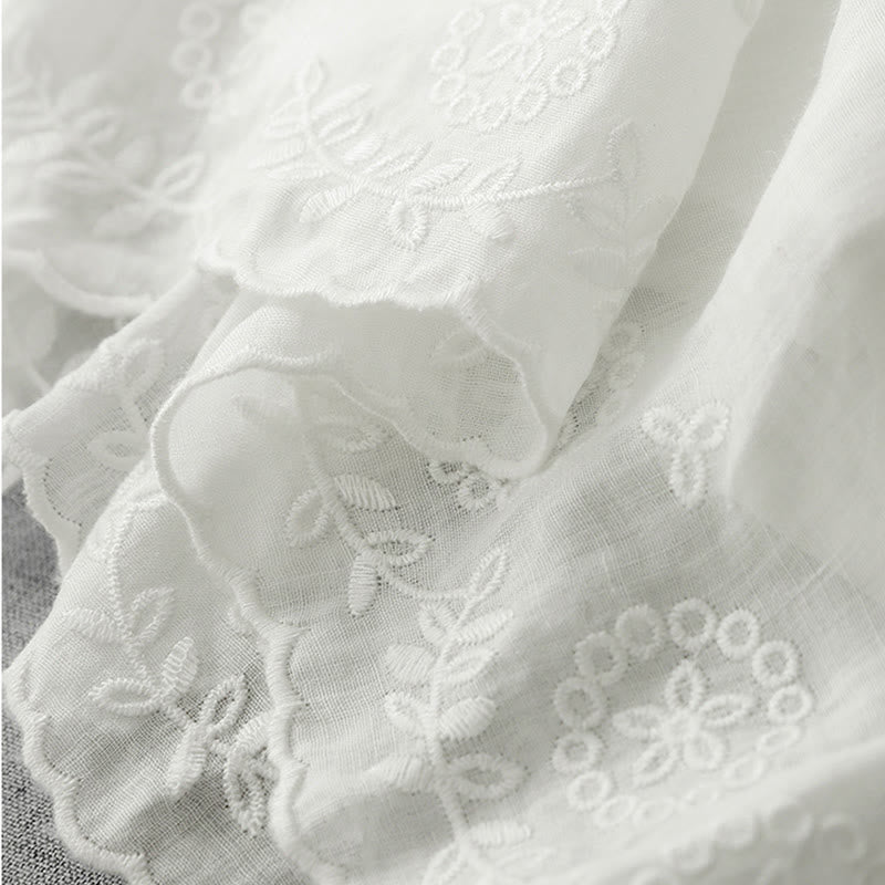 Commute Solid Color Lace Embroidery Design Cotton Women's Wide Leg Cropped Pants With Pockets