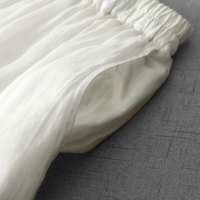 Commute Solid Color Lace Embroidery Design Cotton Women's Wide Leg Cropped Pants With Pockets