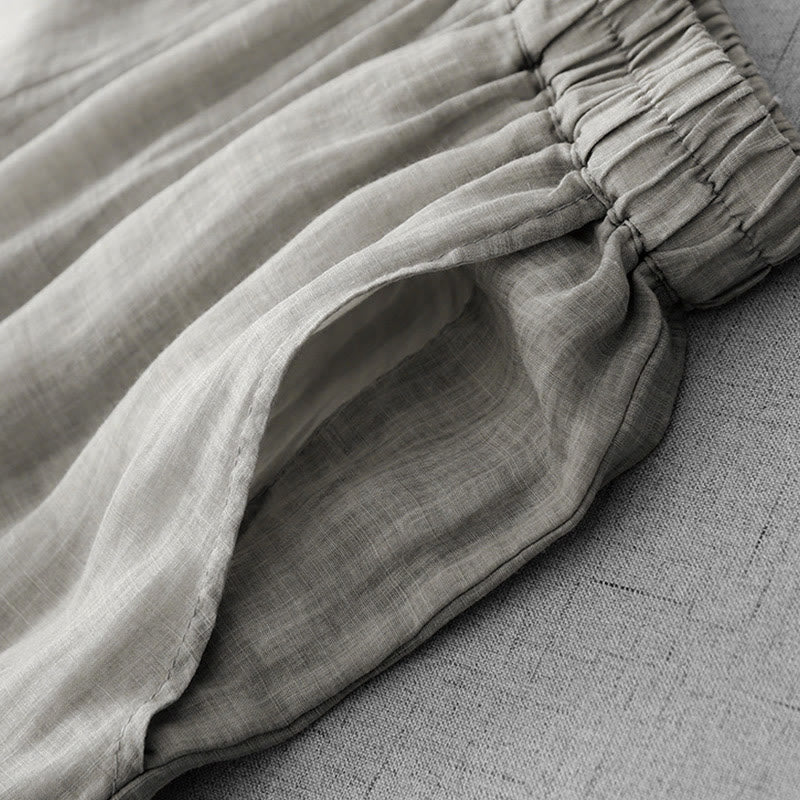 Commute Solid Color Lace Embroidery Design Cotton Women's Wide Leg Cropped Pants With Pockets