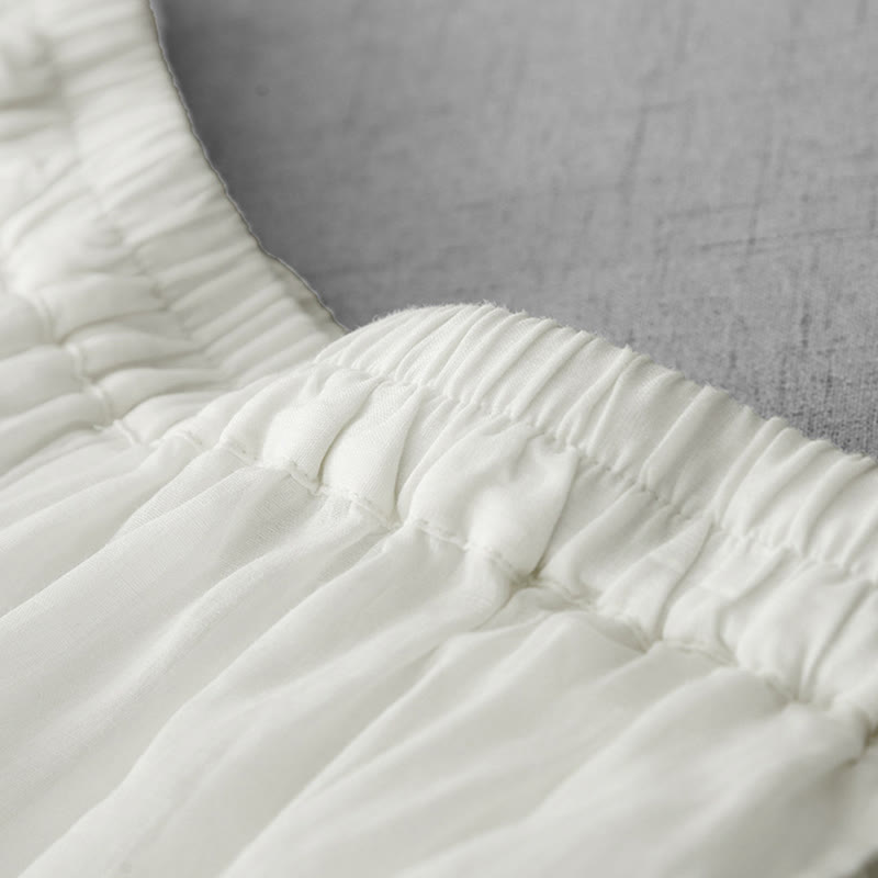 Commute Solid Color Lace Embroidery Design Cotton Women's Wide Leg Cropped Pants With Pockets