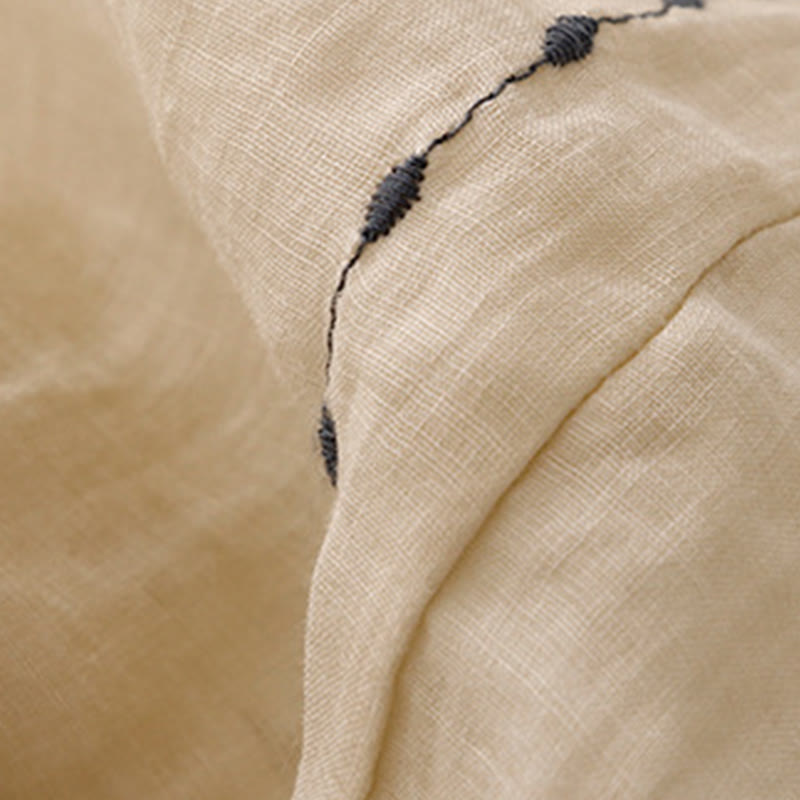 Commute Solid Color Embroidery Drawstring Women's Wide Leg Ankle-Length Cotton Pants With Pockets