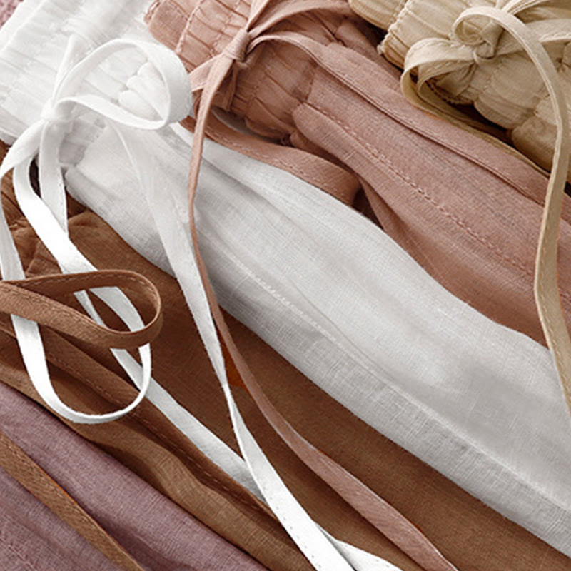 Commute Solid Color Embroidery Drawstring Women's Wide Leg Ankle-Length Cotton Pants With Pockets