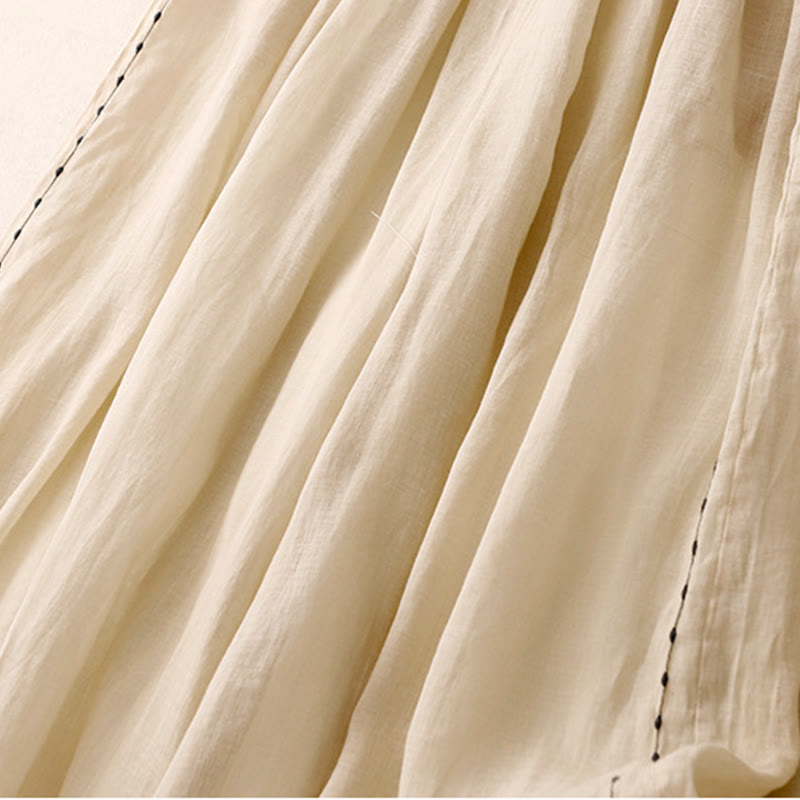 Commute Solid Color Embroidery Drawstring Women's Wide Leg Ankle-Length Cotton Pants With Pockets