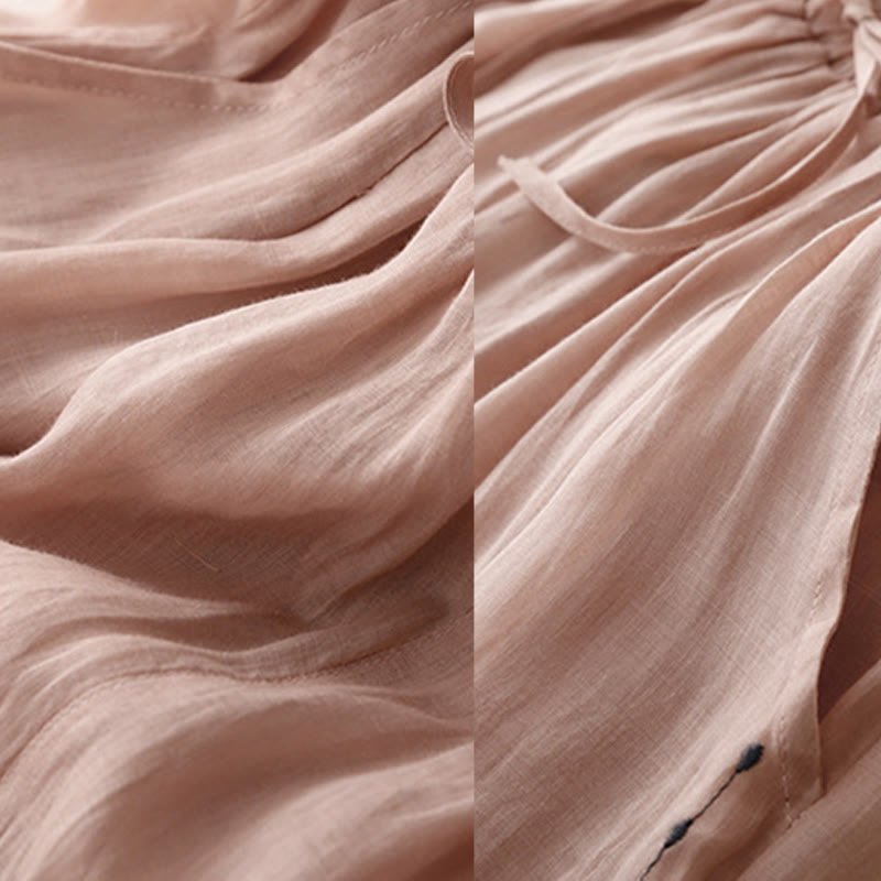 Commute Solid Color Embroidery Drawstring Women's Wide Leg Ankle-Length Cotton Pants With Pockets