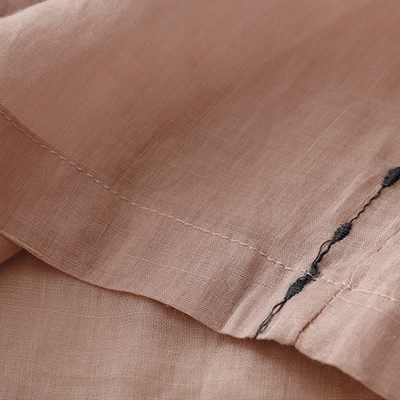 Commute Solid Color Embroidery Drawstring Women's Wide Leg Ankle-Length Cotton Pants With Pockets