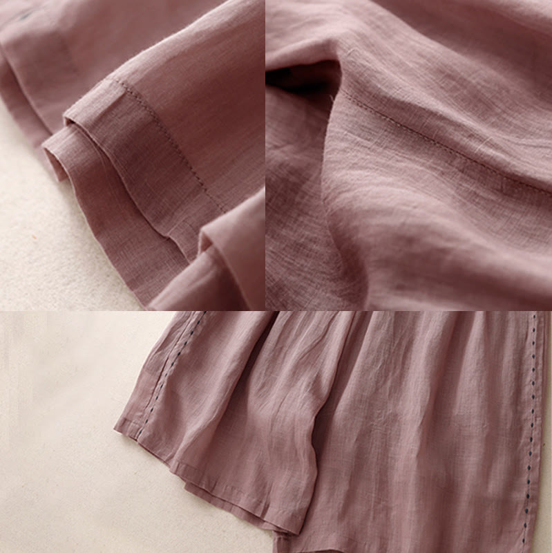 Commute Solid Color Embroidery Drawstring Women's Wide Leg Ankle-Length Cotton Pants With Pockets