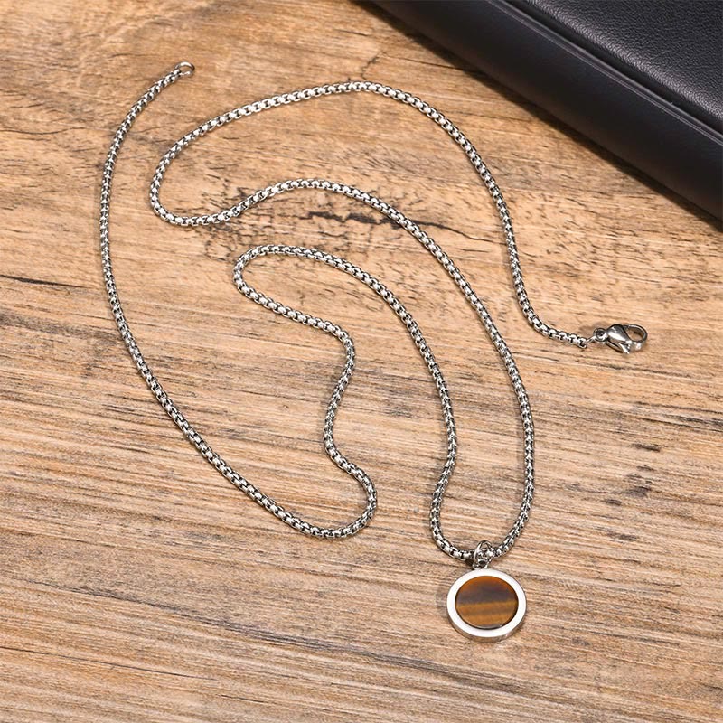 Natural Stone Turquoise Tiger Eye Lazurite Malachite Titanium Steel Purification Necklace Pendant