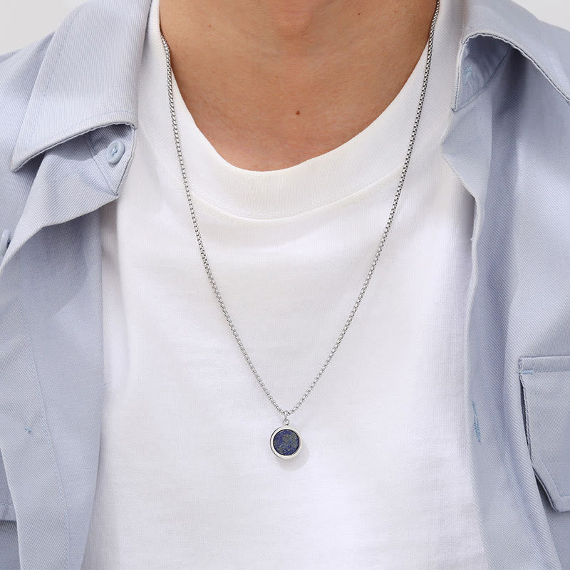 Natural Stone Turquoise Tiger Eye Lazurite Malachite Titanium Steel Purification Necklace Pendant