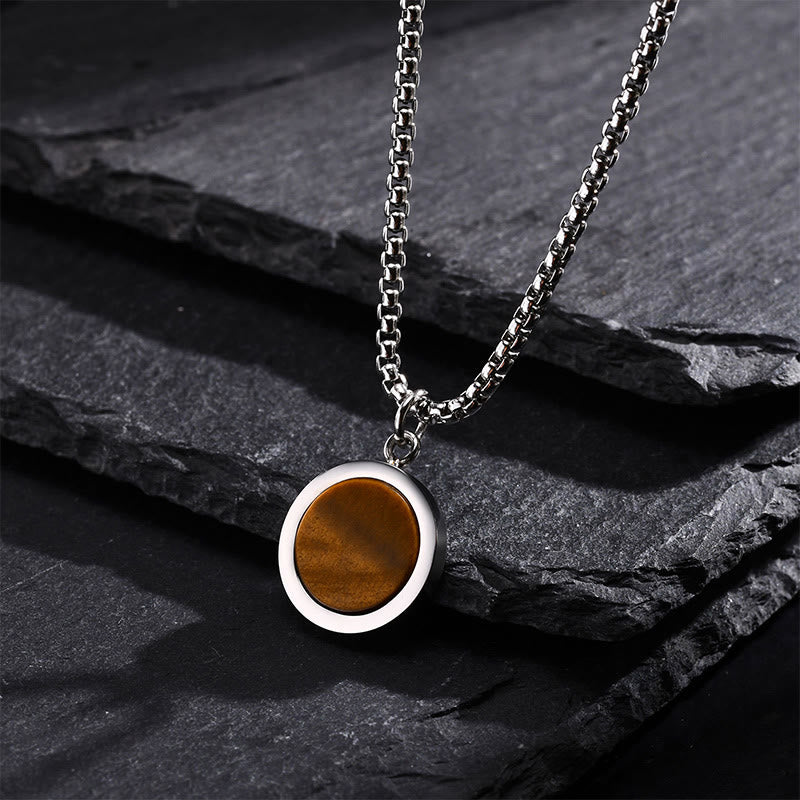 Natural Stone Turquoise Tiger Eye Lazurite Malachite Titanium Steel Purification Necklace Pendant