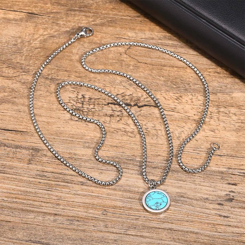 Natural Stone Turquoise Tiger Eye Lazurite Malachite Titanium Steel Purification Necklace Pendant