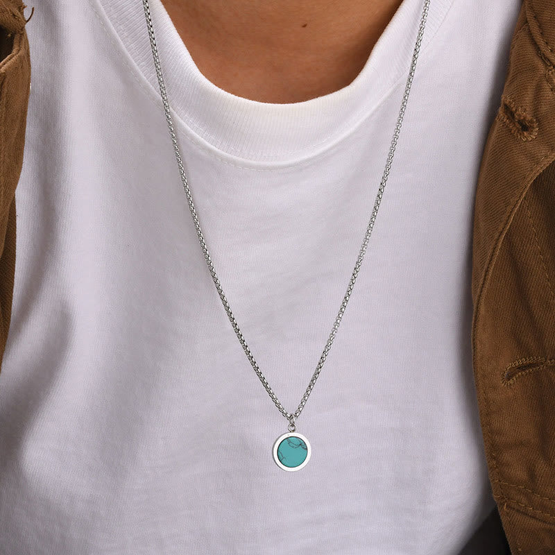 Natural Stone Turquoise Tiger Eye Lazurite Malachite Titanium Steel Purification Necklace Pendant