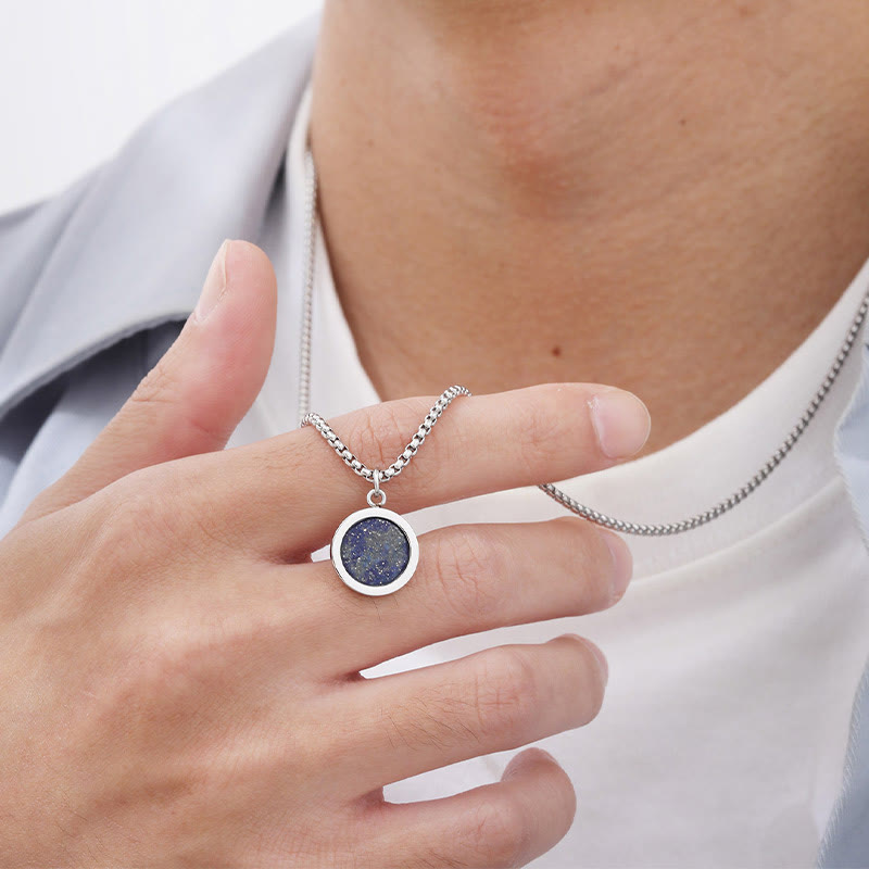 Natural Stone Turquoise Tiger Eye Lazurite Malachite Titanium Steel Purification Necklace Pendant