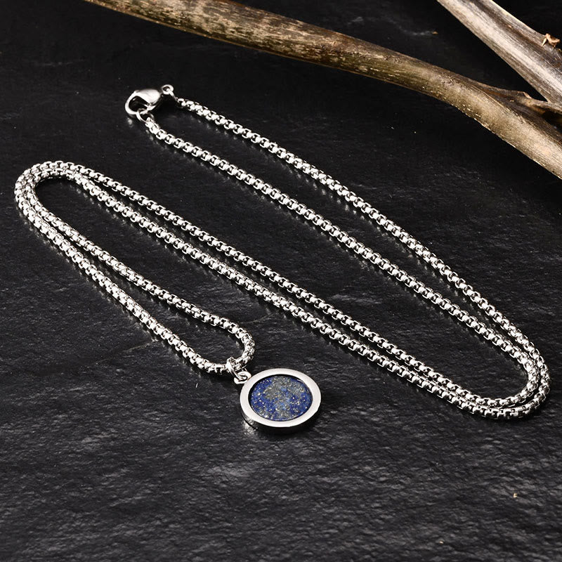 Natural Stone Turquoise Tiger Eye Lazurite Malachite Titanium Steel Purification Necklace Pendant