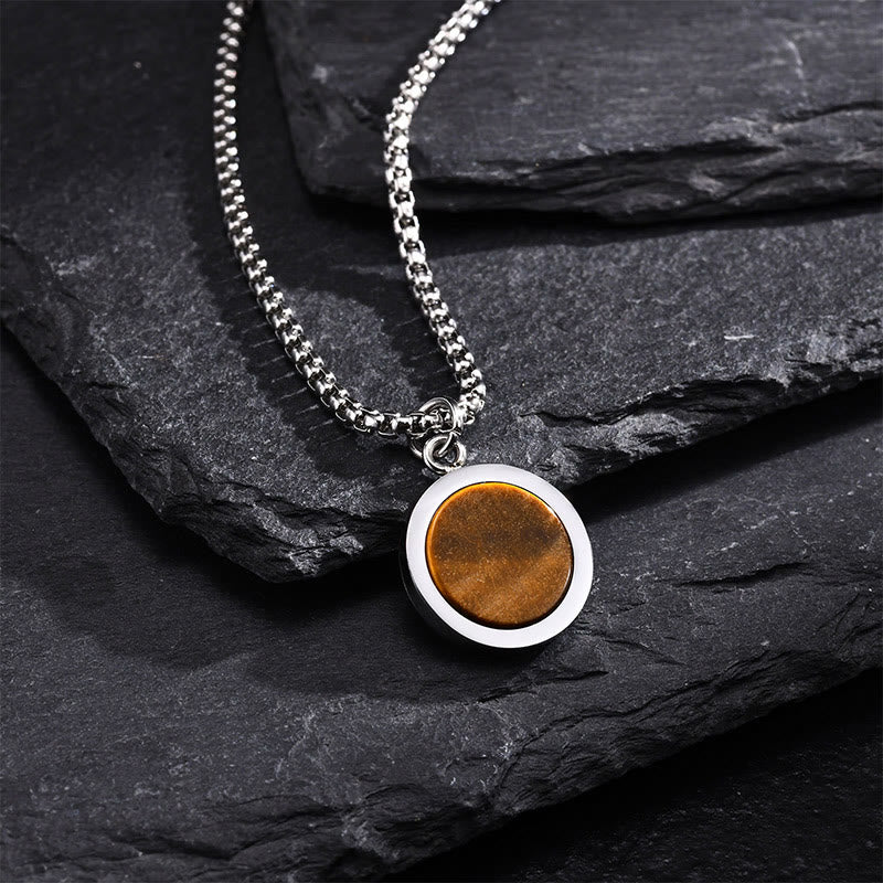 Natural Stone Turquoise Tiger Eye Lazurite Malachite Titanium Steel Purification Necklace Pendant