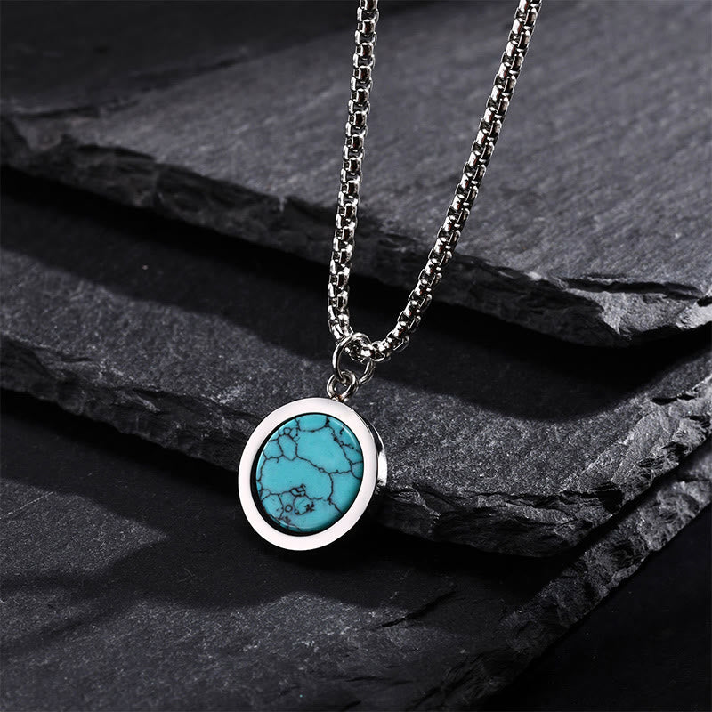 Natural Stone Turquoise Tiger Eye Lazurite Malachite Titanium Steel Purification Necklace Pendant