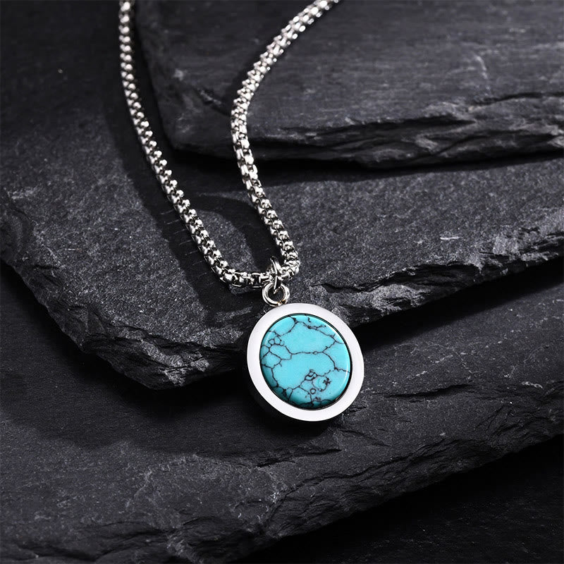 Natural Stone Turquoise Tiger Eye Lazurite Malachite Titanium Steel Purification Necklace Pendant