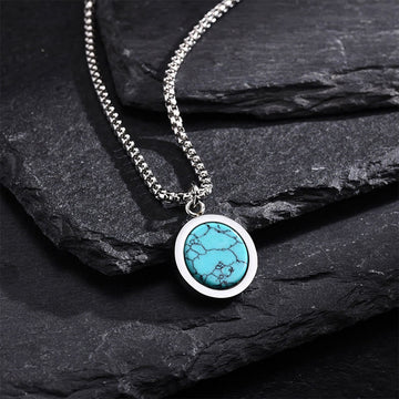 Natural Stone Turquoise Tiger Eye Lazurite Malachite Titanium Steel Purification Necklace Pendant