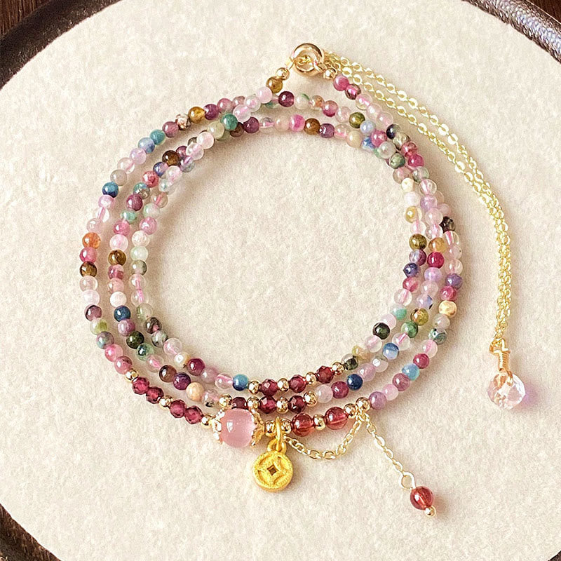 2.5 mm Irregular Beads Colored Tourmaline Coin Wisdom Bracelet