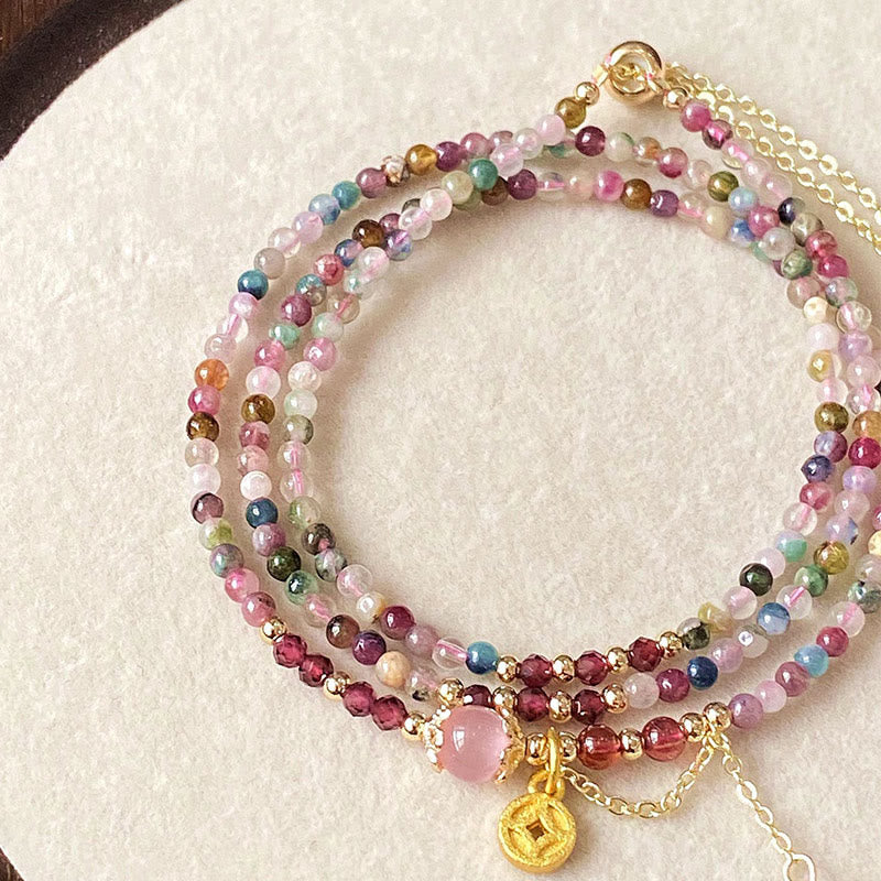 2.5 mm Irregular Beads Colored Tourmaline Coin Wisdom Bracelet