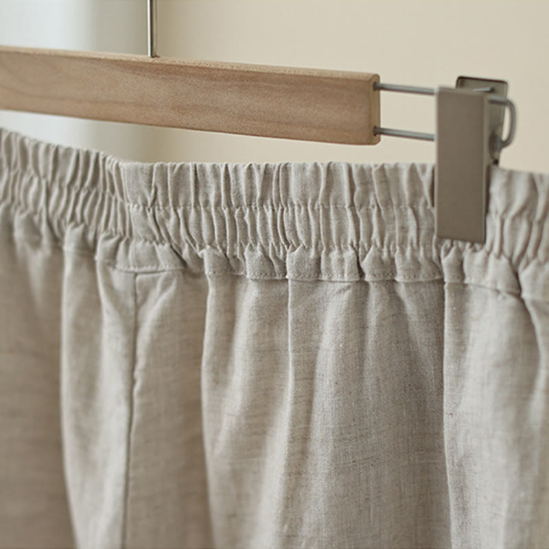 Commute Retro Plain Lace Patchwork Design 7-8 Length Women's Wide Leg Cotton Pants With Pockets