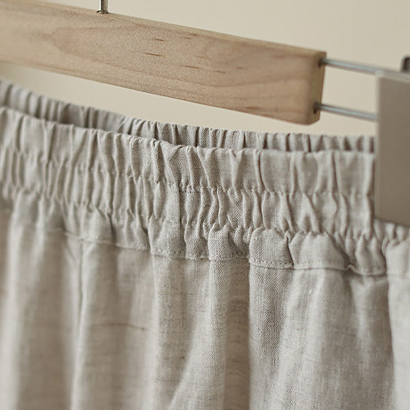 Commute Retro Plain Lace Patchwork Design 7-8 Length Women's Wide Leg Cotton Pants With Pockets