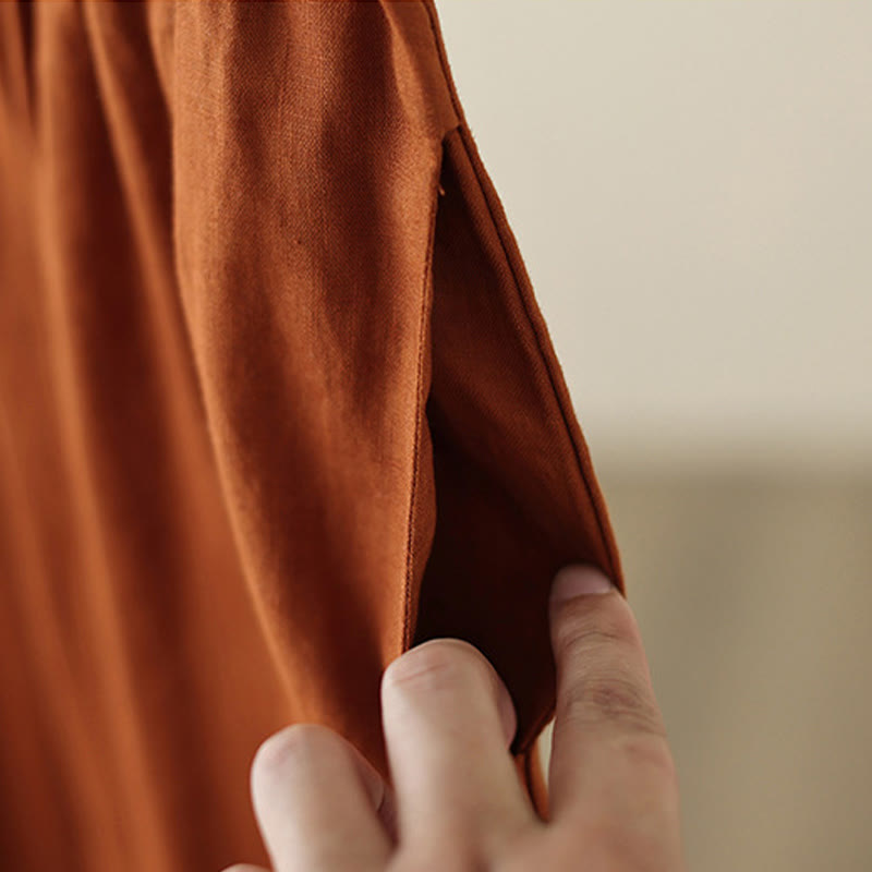 Commute Retro Plain Lace Patchwork Design 7-8 Length Women's Wide Leg Cotton Pants With Pockets