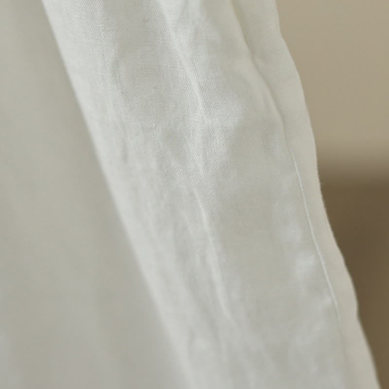 Commute Retro Plain Lace Patchwork Design 7-8 Length Women's Wide Leg Cotton Pants With Pockets