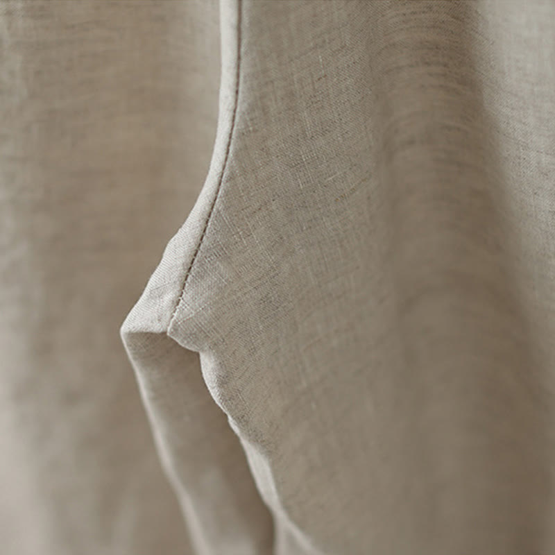 Commute Retro Plain Lace Patchwork Design 7-8 Length Women's Wide Leg Cotton Pants With Pockets