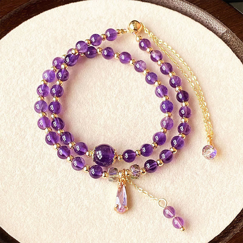 Natural Amethyst Beaded Multi-Layer Wrap Bracelet for Energetic Balance