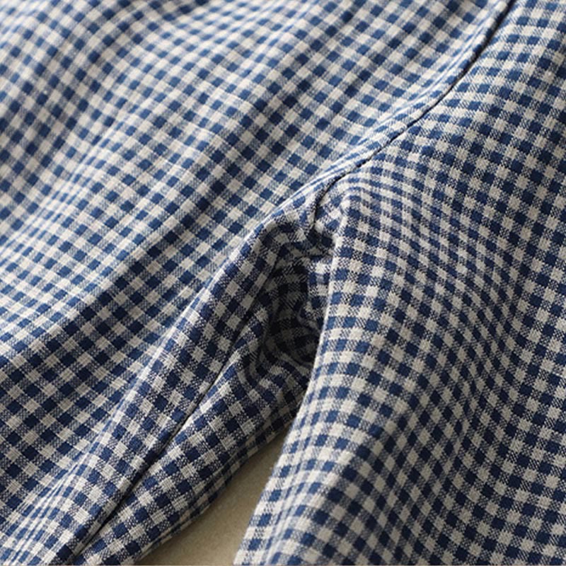 Commute Casual Checkered Pattern 7-8 Length Women's Wide Leg Cotton Linen Pants With Pockets