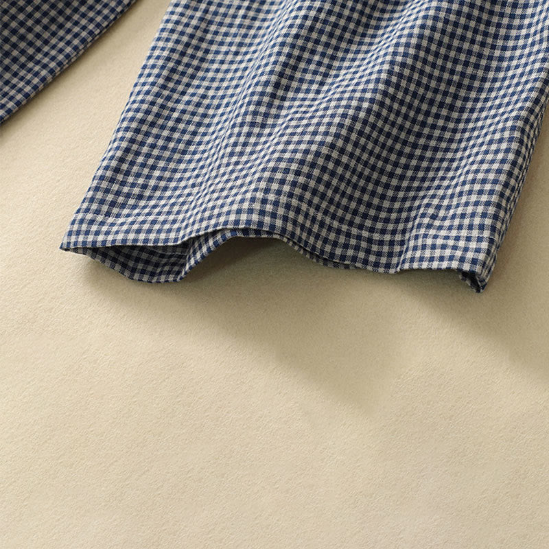 Commute Casual Checkered Pattern 7-8 Length Women's Wide Leg Cotton Linen Pants With Pockets