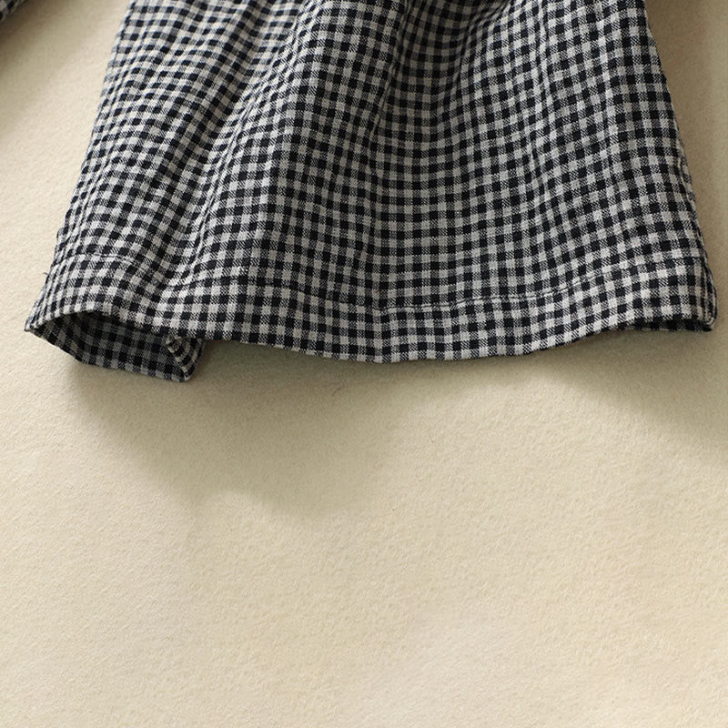 Commute Casual Checkered Pattern 7-8 Length Women's Wide Leg Cotton Linen Pants With Pockets