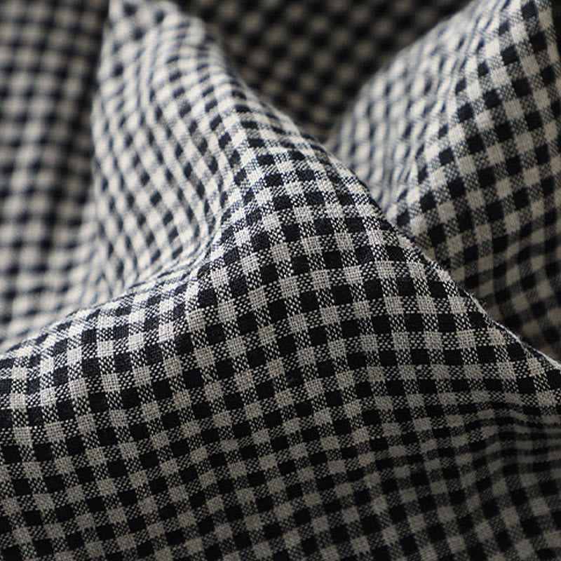 Commute Casual Checkered Pattern 7-8 Length Women's Wide Leg Cotton Linen Pants With Pockets