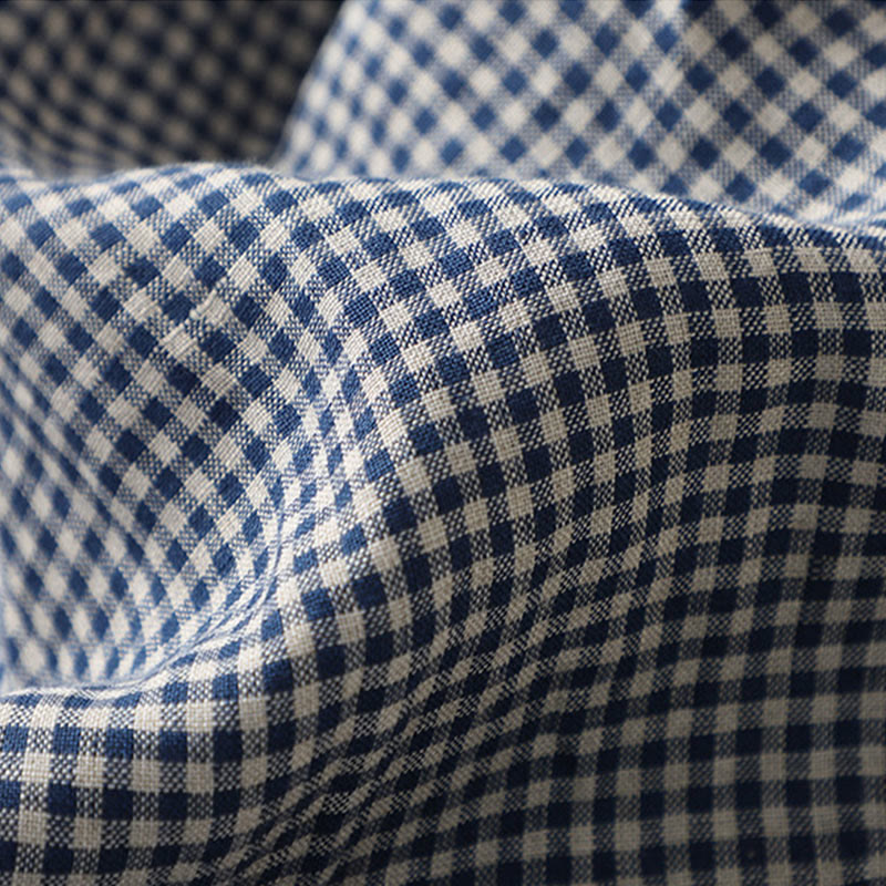 Commute Casual Checkered Pattern 7-8 Length Women's Wide Leg Cotton Linen Pants With Pockets