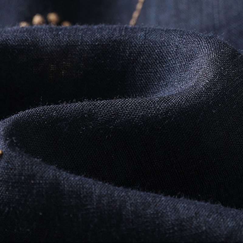 MidnightBlue Commute Casual Dandelion Pattern Women's Wide Leg Cotton Linen Pants