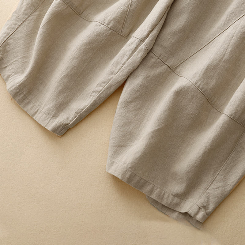 Commute Casual Pure Color Women's Wide Leg Cotton Cropped Pants With Pockets