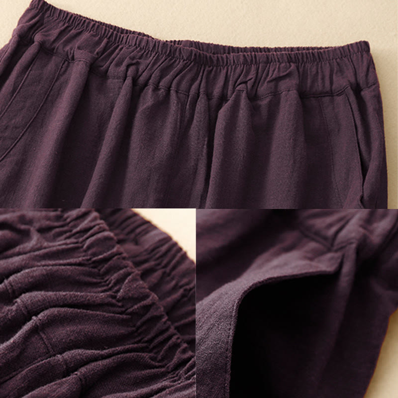 Commute Casual Pure Color Women's Wide Leg Cotton Cropped Pants With Pockets