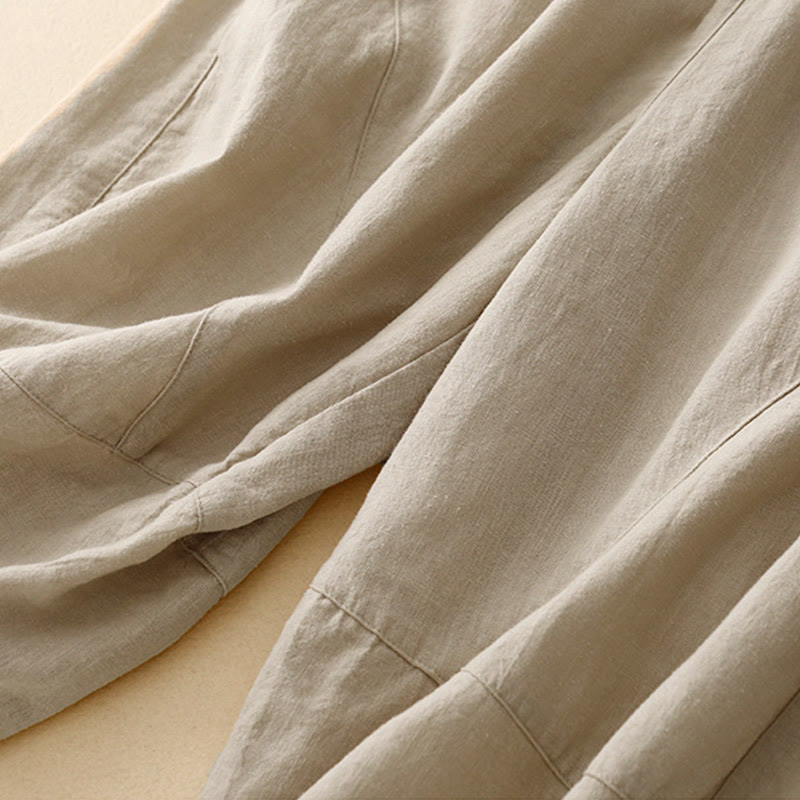 Commute Casual Pure Color Women's Wide Leg Cotton Cropped Pants With Pockets