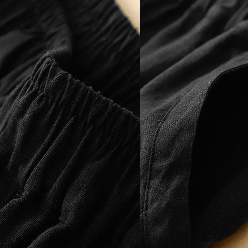 Commute Casual Pure Color Women's Wide Leg Cotton Cropped Pants With Pockets