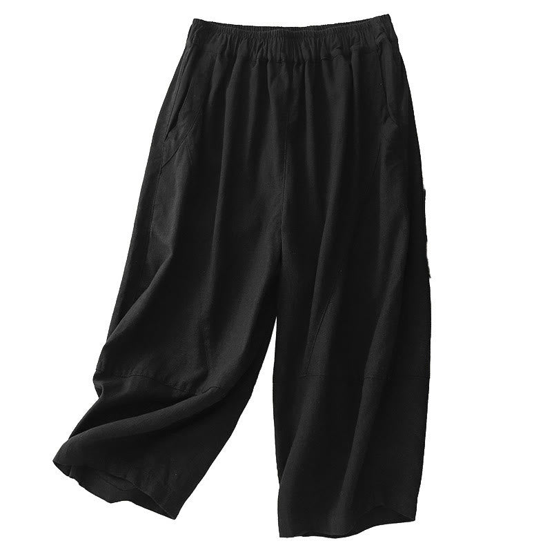 Commute Casual Pure Color Women's Wide Leg Cotton Cropped Pants With Pockets