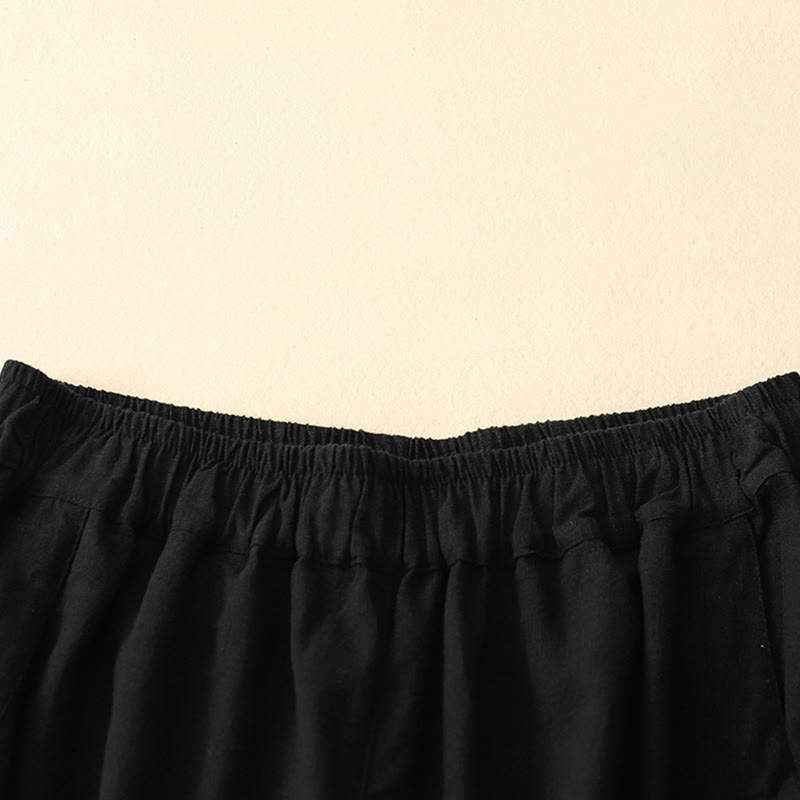 Commute Casual Pure Color Women's Wide Leg Cotton Cropped Pants With Pockets