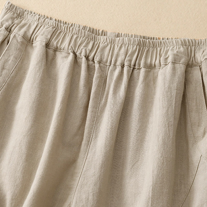 Commute Casual Pure Color Women's Wide Leg Cotton Cropped Pants With Pockets