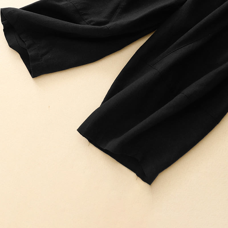 Commute Casual Pure Color Women's Wide Leg Cotton Cropped Pants With Pockets