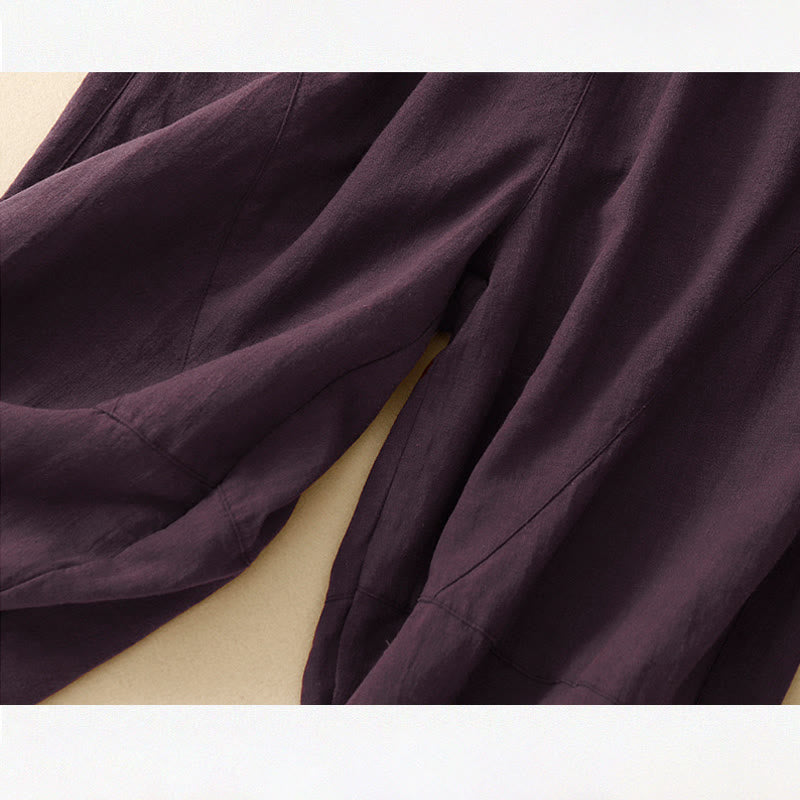 Commute Casual Pure Color Women's Wide Leg Cotton Cropped Pants With Pockets