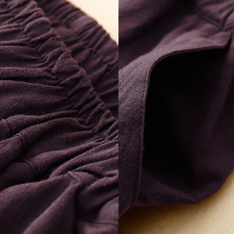 Commute Casual Pure Color Women's Wide Leg Cotton Cropped Pants With Pockets