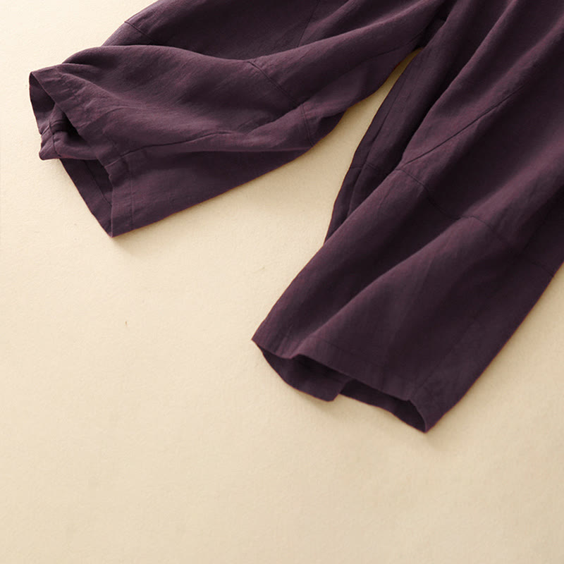 Commute Casual Pure Color Women's Wide Leg Cotton Cropped Pants With Pockets