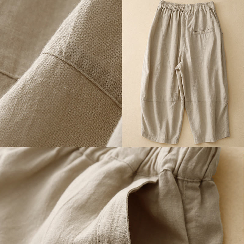 Commute Casual Pure Color Women's Wide Leg Cotton Cropped Pants With Pockets