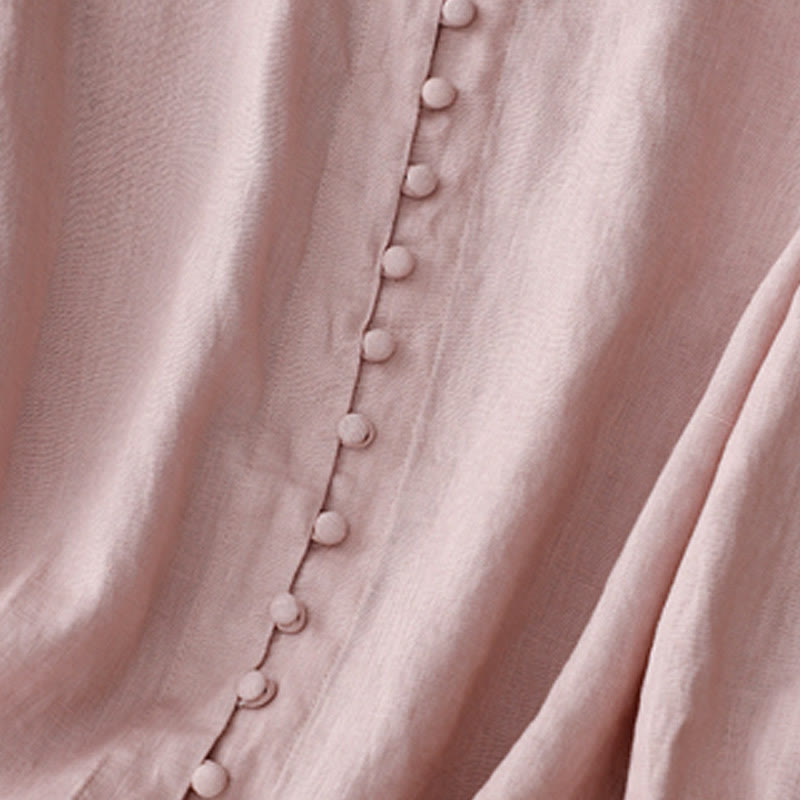 V-Neck Design Women's Cotton Linen Long Sleeve Shirt