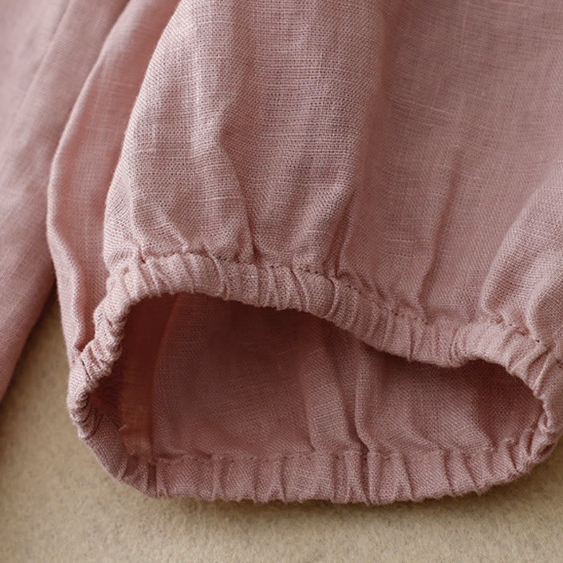 V-Neck Design Women's Cotton Linen Long Sleeve Shirt