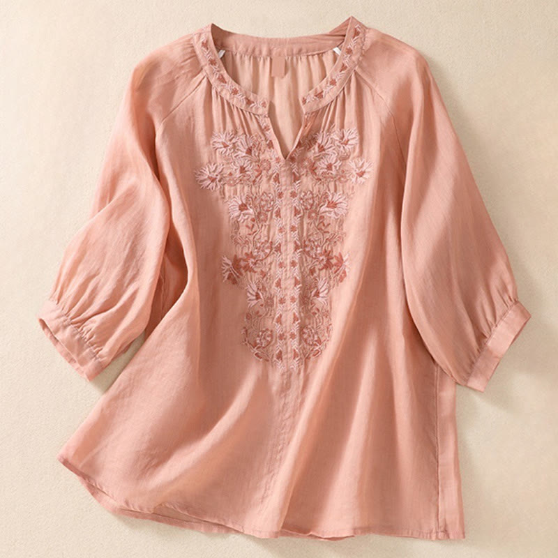 Cotton Linen V-Neck Mindful Movement Shirt